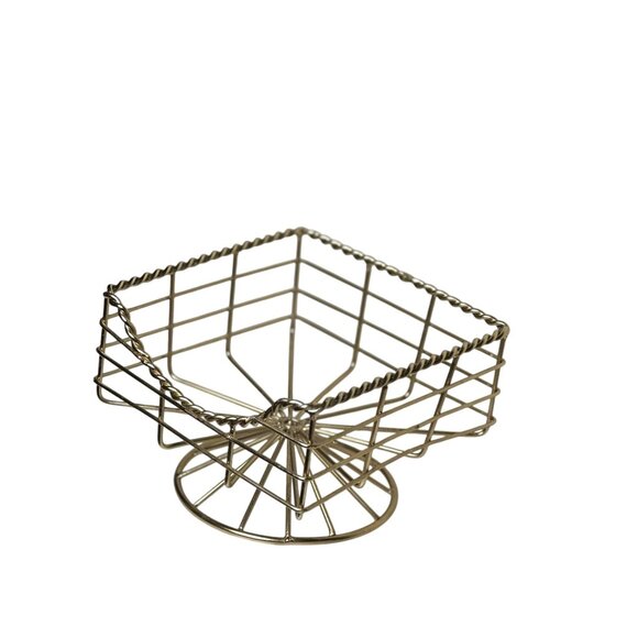 Gold Wire Metal Square Fruit Basket Napkin Holder With Pedestal Stand L 7" X 4" - Picture 2 of 5